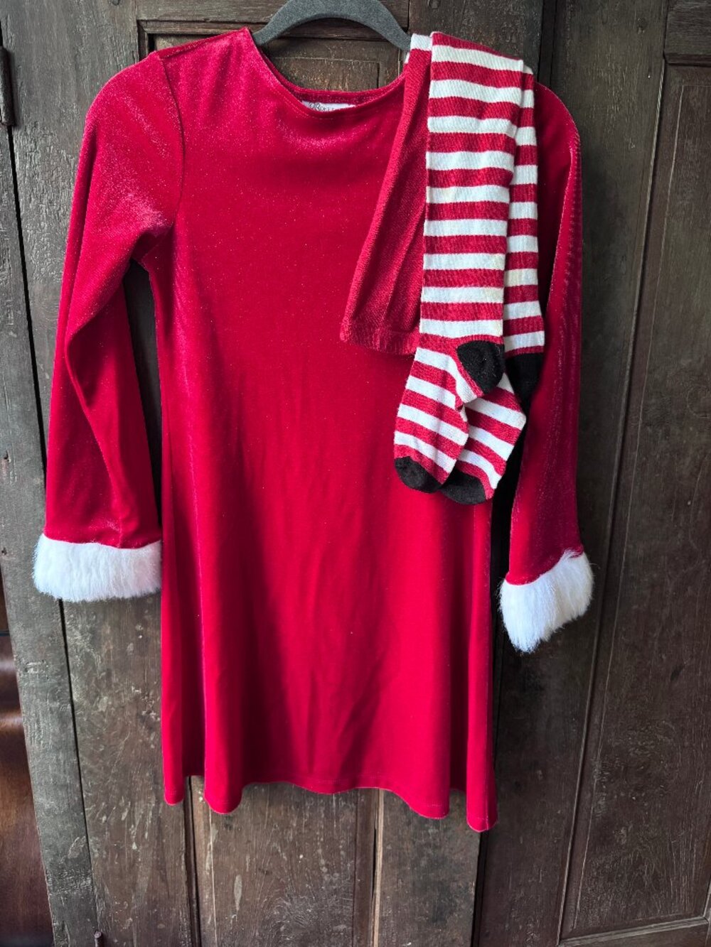 Bonnie Jean Girls Red Holiday Dress with white faux fur trim